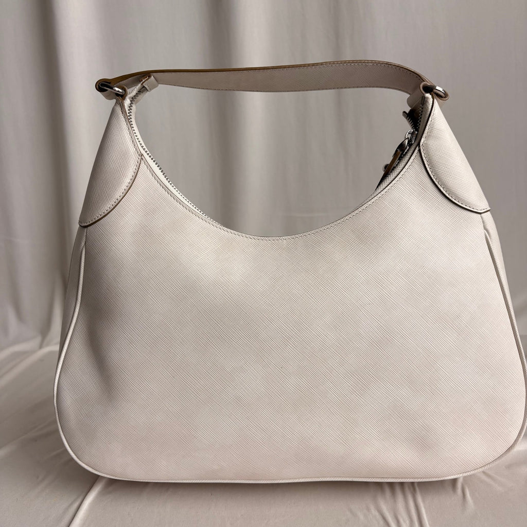 Ferragamo Gancini Romana Hobo Bag - White Saffiano Leather