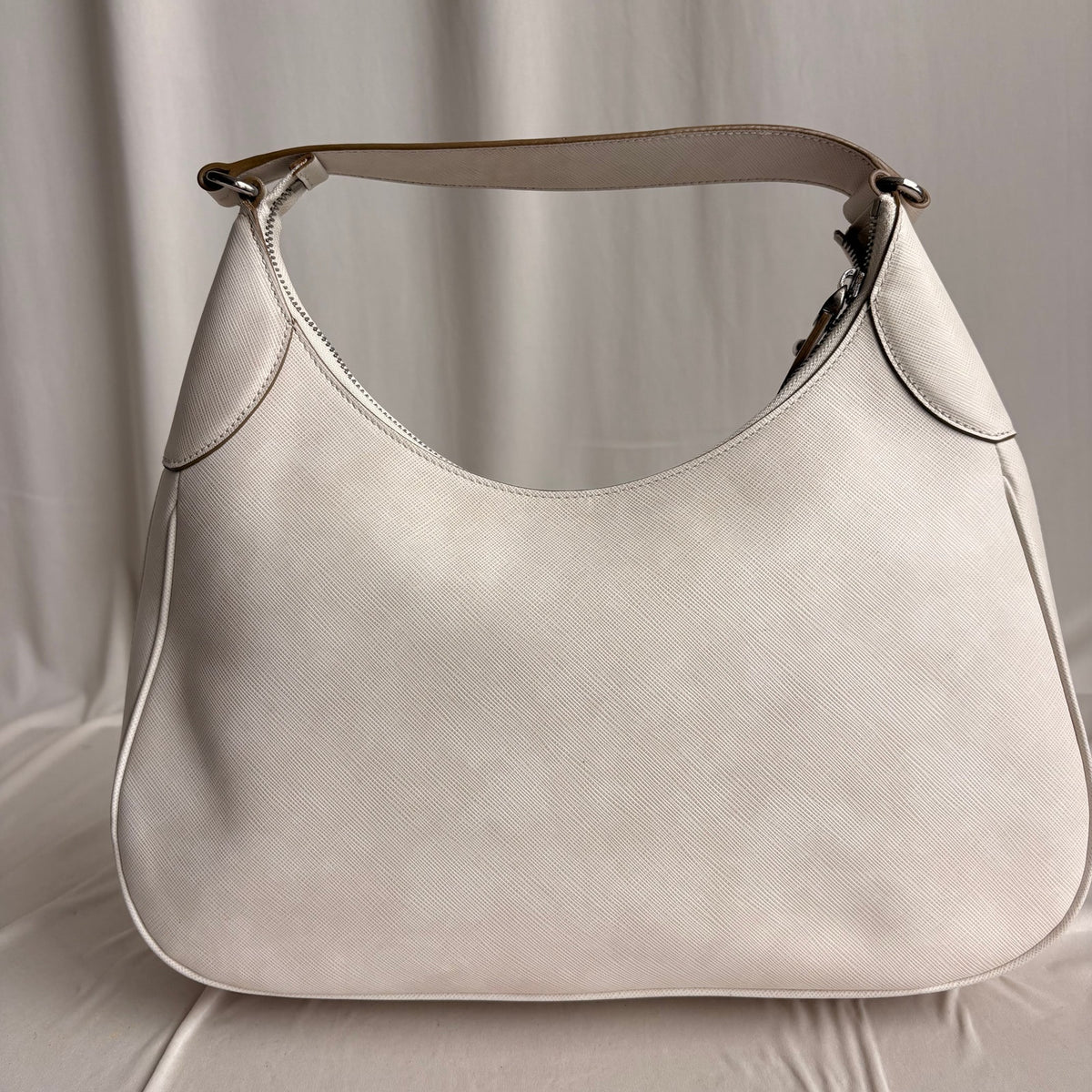 Ferragamo Gancini Romana Hobo Bag - White Saffiano Leather
