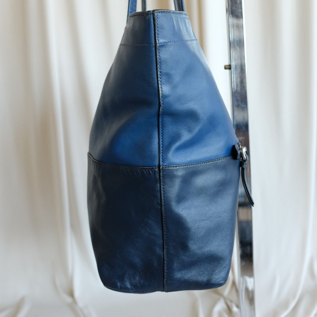 MIU MIU Vitello Soft Leather Shopping Tote Bag - Blue & Navy Two-Tone w/ COA