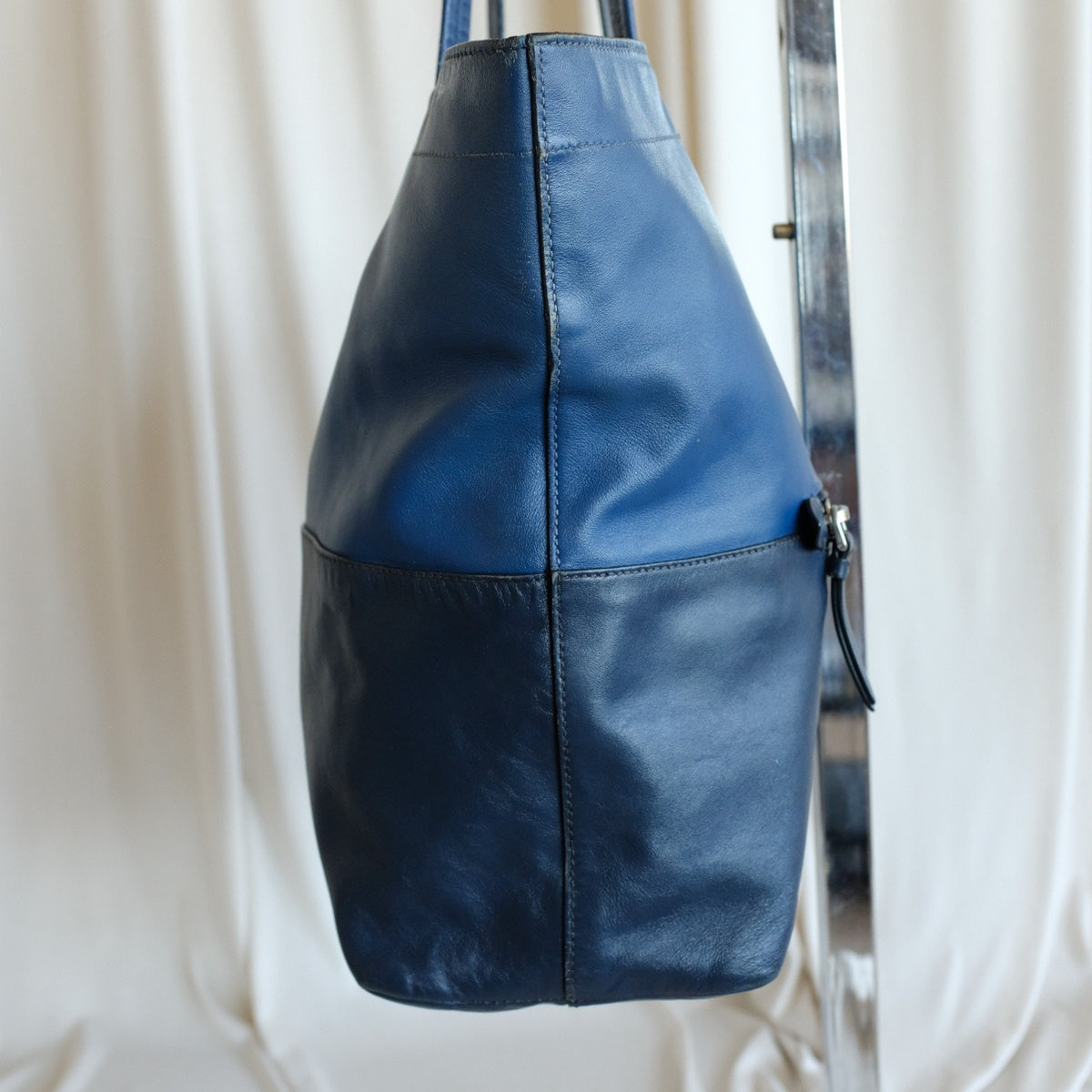MIU MIU Vitello Soft Leather Shopping Tote Bag - Blue & Navy Two-Tone w/ COA
